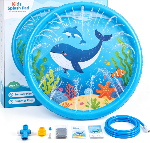 Inflatable Kids Splash Pool with Sprinkler, Outdoor Backyard Water Play Mat, Summer Water Activity Toy for Toddlers, Boys & Girls Ages 3+