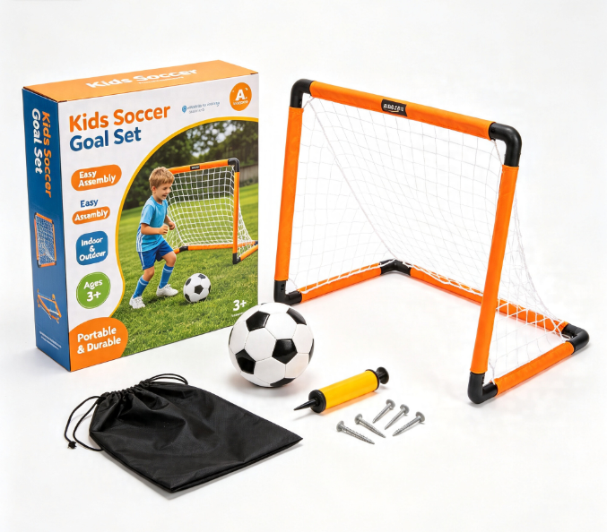 Portable Soccer Goal Training Set for Kids, Foldable Soccer Net with Ball, Pump & Carry Bag, Indoor Outdoor Sports Toy for Children Ages 3-10